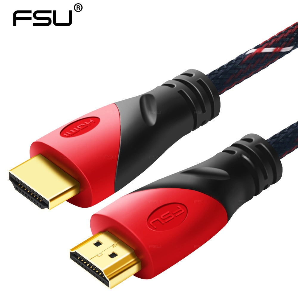 High Speed HDMI Cable Gold Plated Connection with Red, black and white mesh