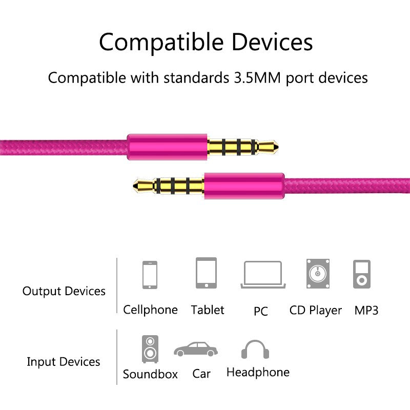 Aux Audio Cable 3.5mm Male to Male Car Audio Cable Jack Nylon Braided Stereo Aux Cord