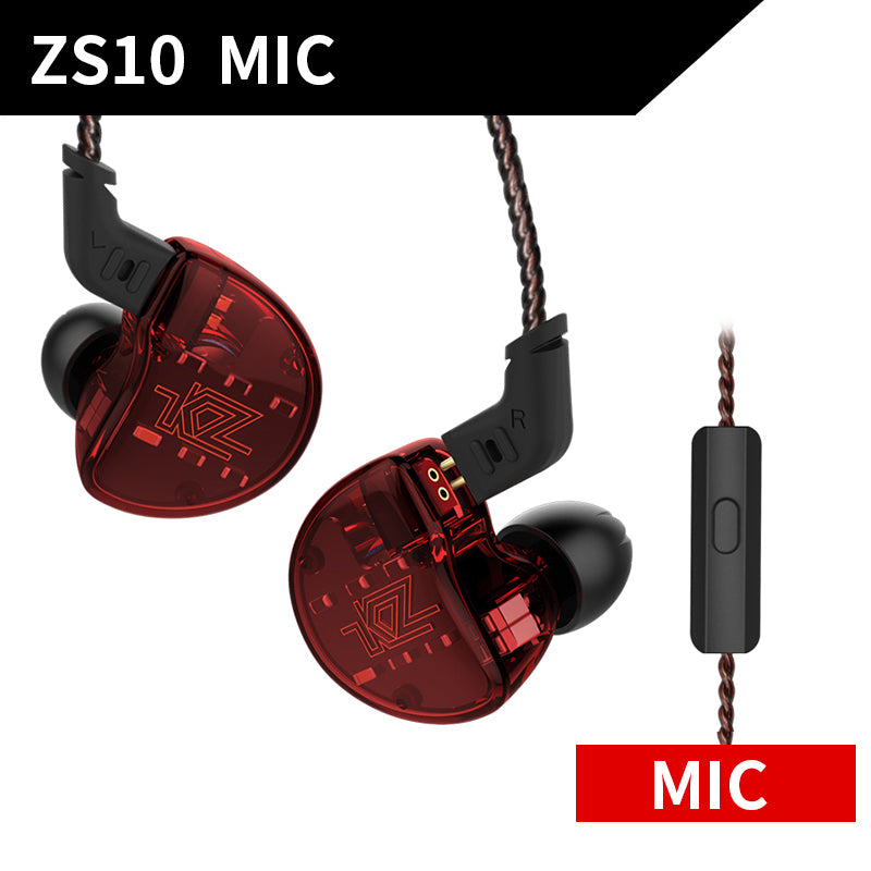 KZ ZS10 Headphones 10 Driver In Earphone 4BA+1DD Dynamic Armature Earbuds HiFi Bass Headset Noise