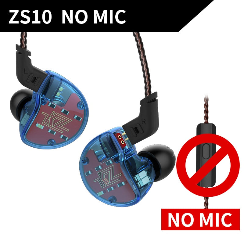 KZ ZS10 Headphones 10 Driver In Earphone 4BA+1DD Dynamic Armature Earbuds HiFi Bass Headset Noise