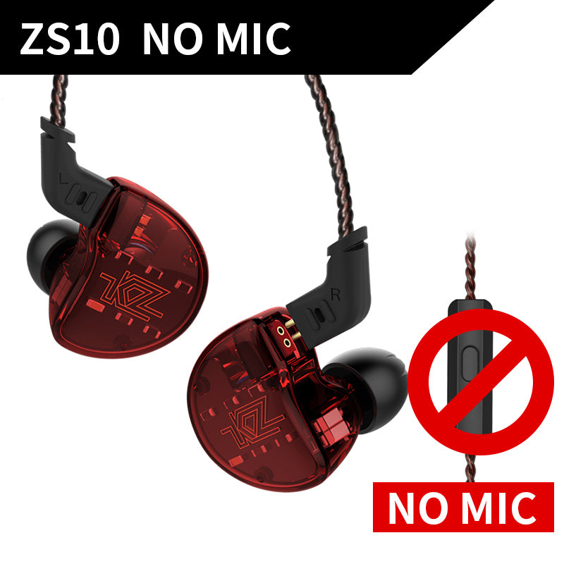 KZ ZS10 Headphones 10 Driver In Earphone 4BA+1DD Dynamic Armature Earbuds HiFi Bass Headset Noise