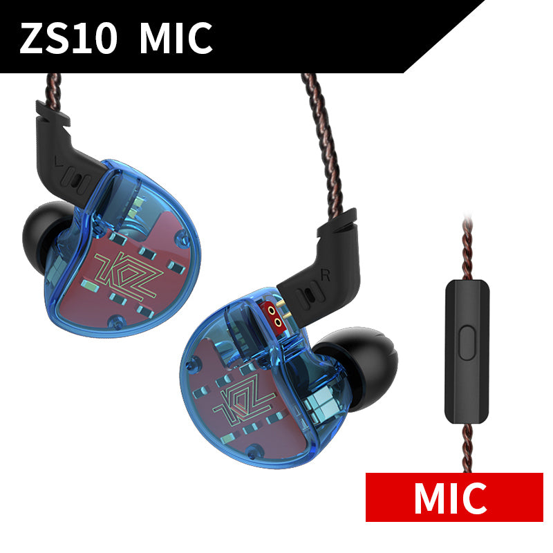 KZ ZS10 Headphones 10 Driver In Earphone 4BA+1DD Dynamic Armature Earbuds HiFi Bass Headset Noise