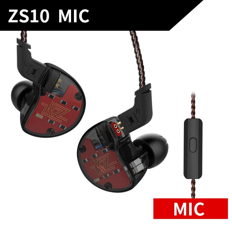 KZ ZS10 Headphones 10 Driver In Earphone 4BA+1DD Dynamic Armature Earbuds HiFi Bass Headset Noise