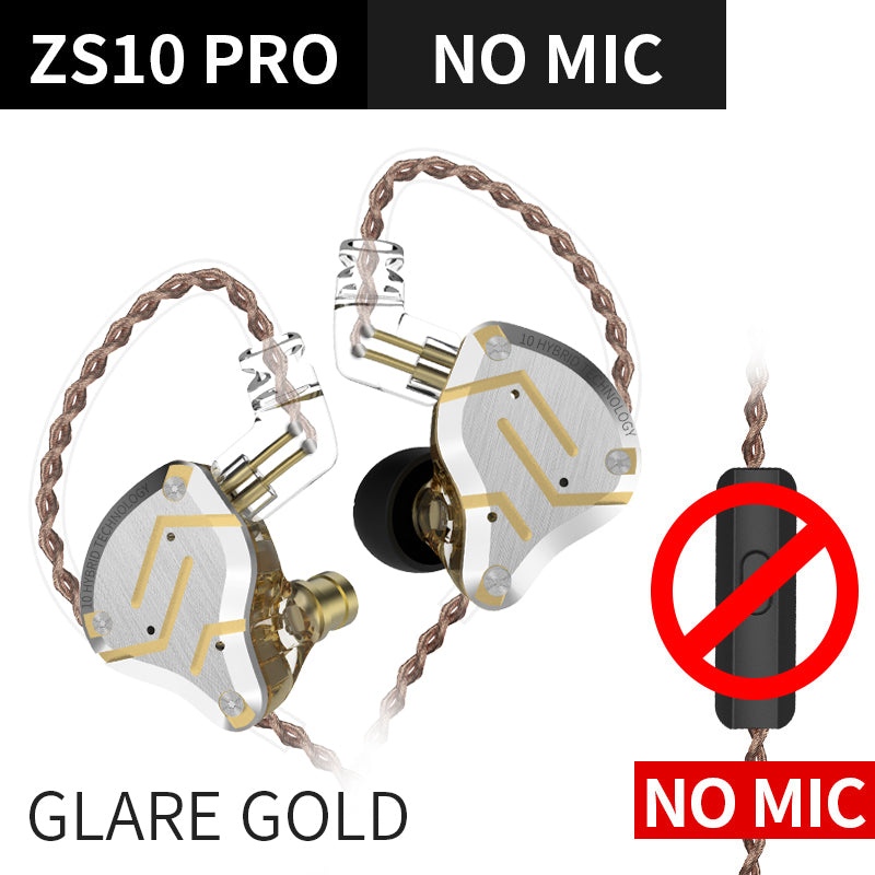 ZS10 Pro Gold Earphones 4BA+1DD Hybrid 10 drivers HIFI Bass Earbuds In Ear Monitor Noise Cancelling