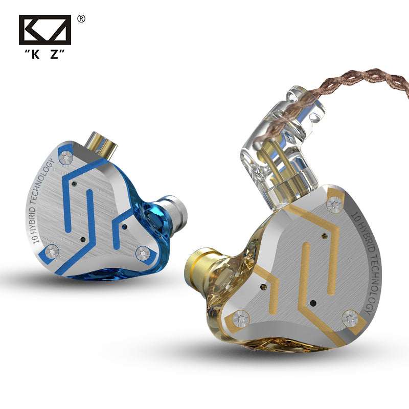 ZS10 Pro Gold Earphones 4BA+1DD Hybrid 10 drivers HIFI Bass Earbuds In Ear Monitor Noise Cancelling