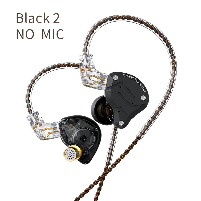 ZS10 Pro Gold Earphones 4BA+1DD Hybrid 10 drivers HIFI Bass Earbuds In Ear Monitor Noise Cancelling