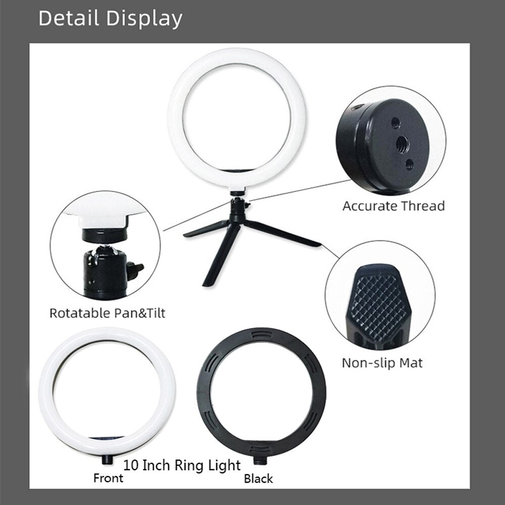 LED Ring Light Studio Photo Video Dimmable Lamp Tripod Stand Selfie Camera Phone