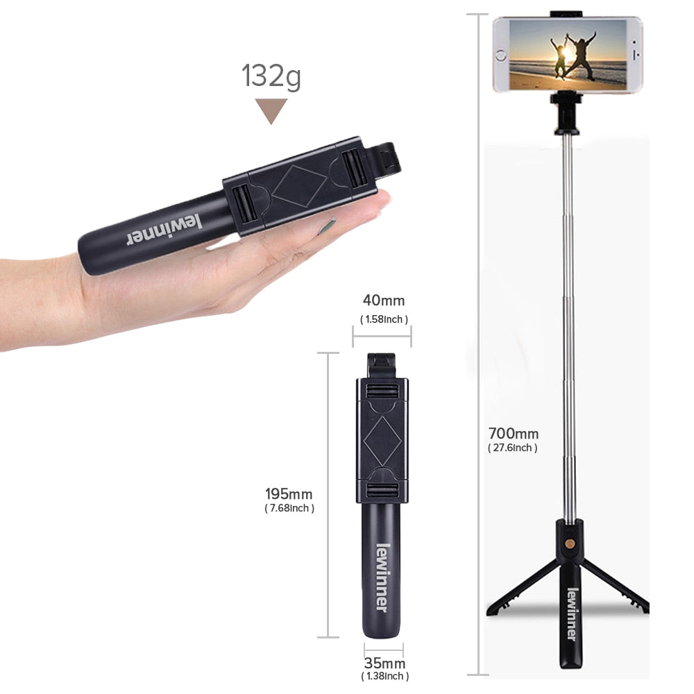 Lewinner 3 in 1 Wireless Bluetooth Selfie Stick Mini Tripod Extendable Monopod Universal