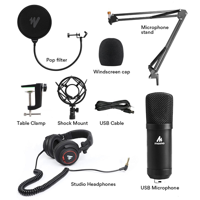 A04H USB Microphone with Studio Headphone Set 192kHz/24bit Vocal Condenser Cardioid Podcast Mic