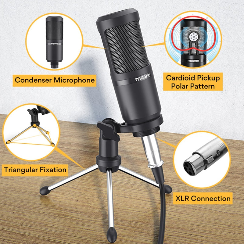 AU-PM360TR Condenser Microphone 3.5mm to XLR Cardoid Mic With Tripod for Audio Recording