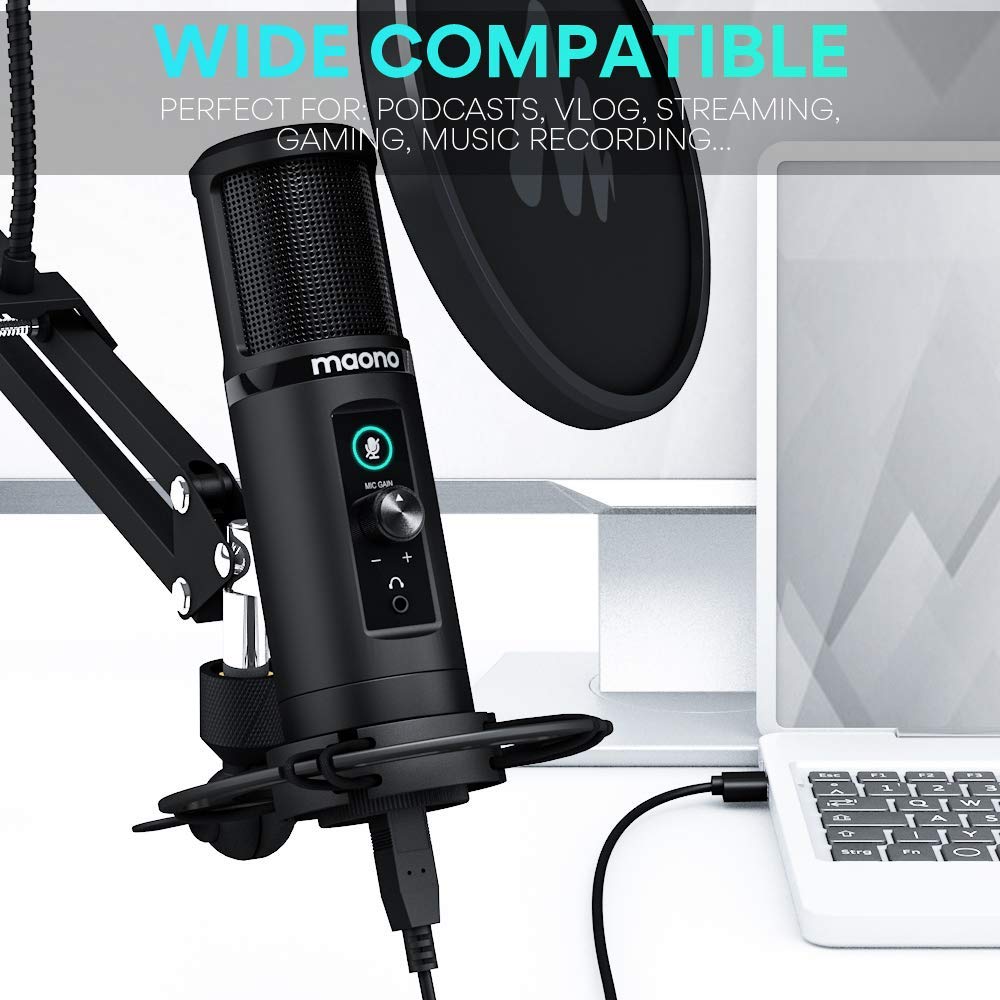 PM422 USB Microphone Zero Latency Monitoring 192KHZ/24BIT Professional Cardioid Condenser Mic