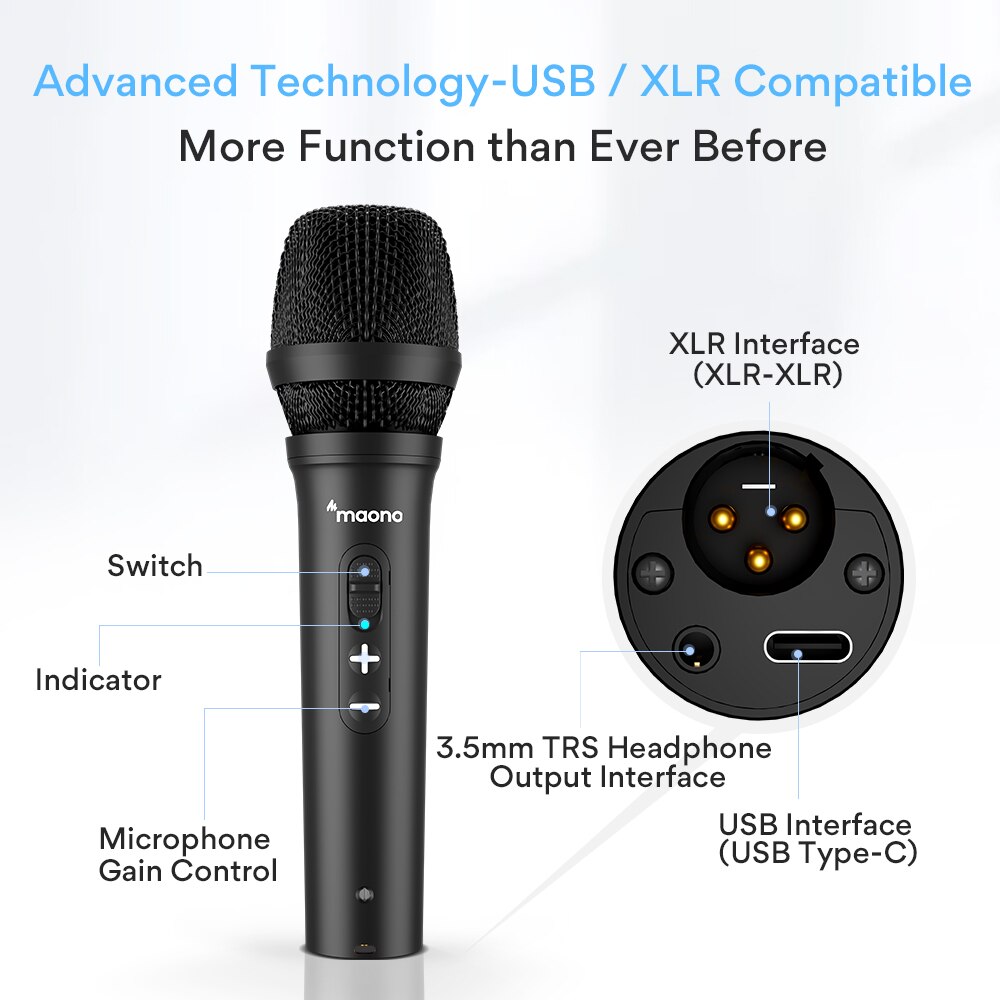 Professional USB/XLR Microphone Dual Mode Dynamic Studio Computer Mic for Singing HD300