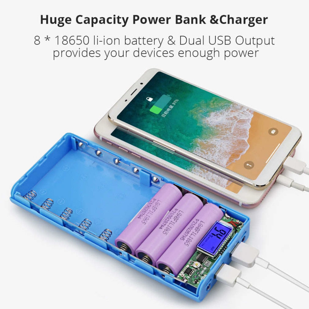 New DIY 8x18650 Portable Battery Power Bank Shell Case Box LCD Display Dual USB Powerbank Box KIT