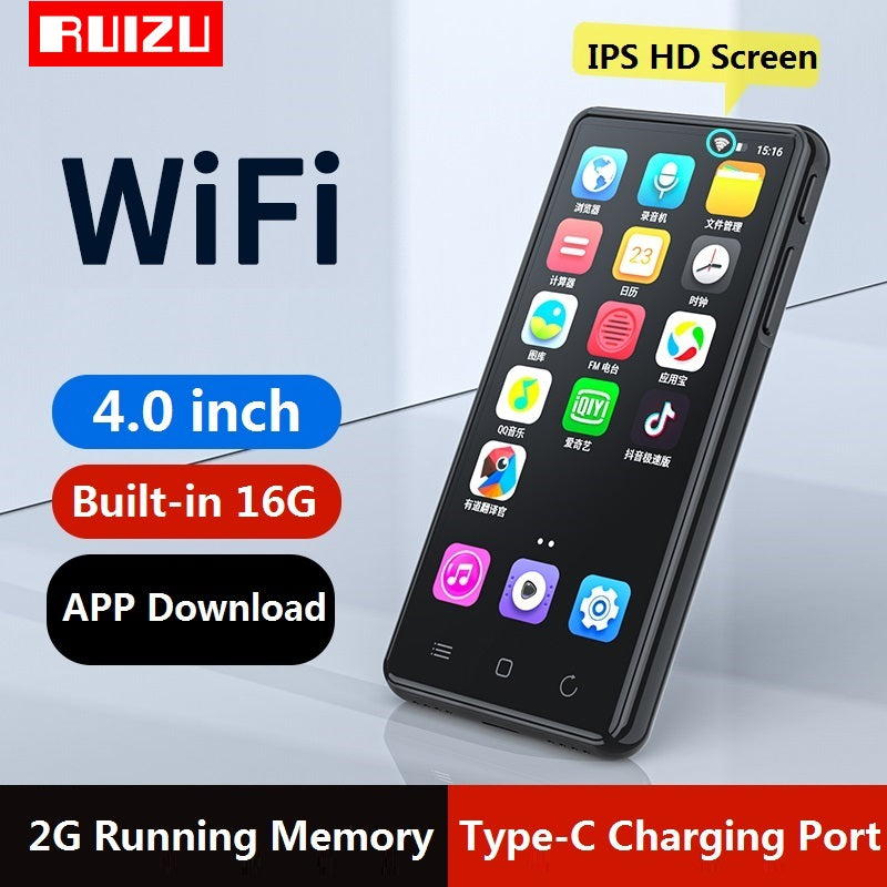 H8 Android WiFi MP4 Player Bluetooth 5.0 Full Touch Screen 4inch 16GB Music Video Player with Radio