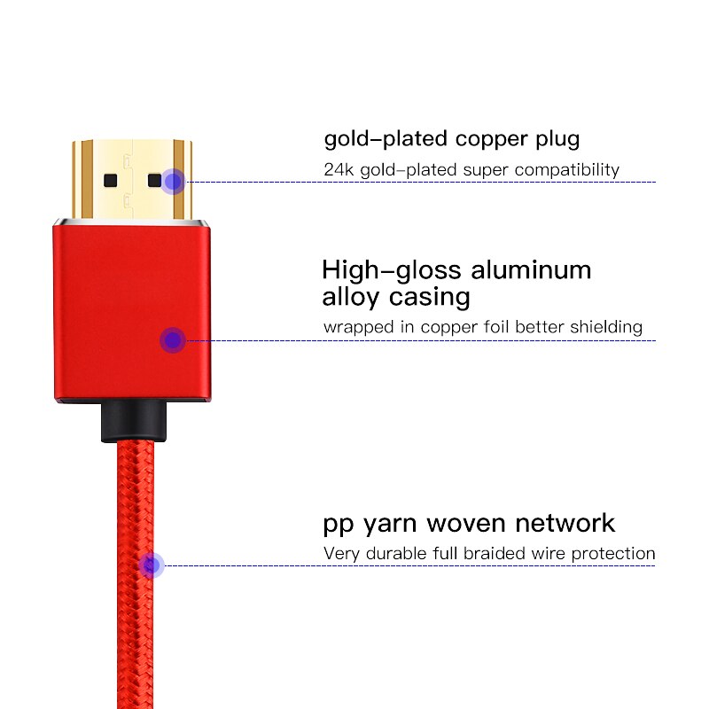 Nylon Braid HDMI Cable HDMI Cable 4k 1080P 3D for HDTV PS4 Xbox Projector Laptop Computer