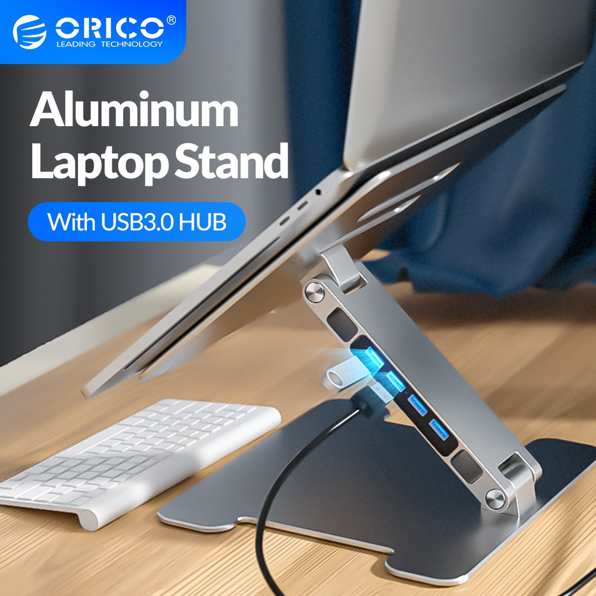 4 Port USB3.0 Foldable Laptop Stand Aluminum Notebook Riser Desktop Laptop Cooling Stand