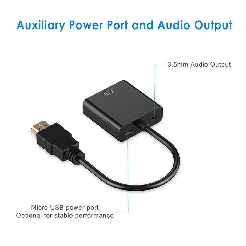 QGeeM HDMI to VGA adapter Digital to Analog Video Audio Converter Cable 1080p for Xbox 360 PS3 PS4