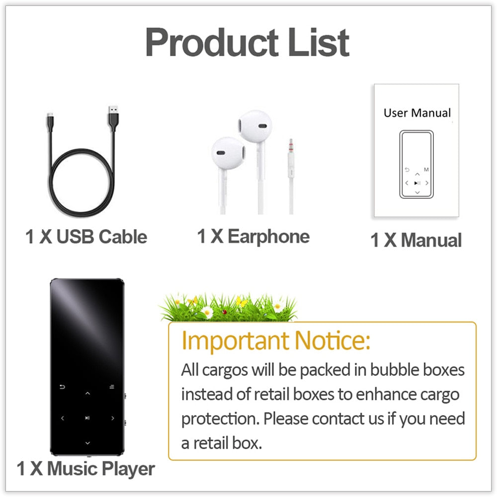 MP3 Player with Bluetooth Speaker Touch key Built-in 8GB 16GB HiFi Metal Mini Portable Walkman