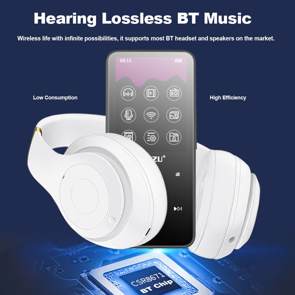 D10 Bluetooth MP3 Player 2.4inch HD Screen 8GB Metal Touch Button Music Player with FM Radio