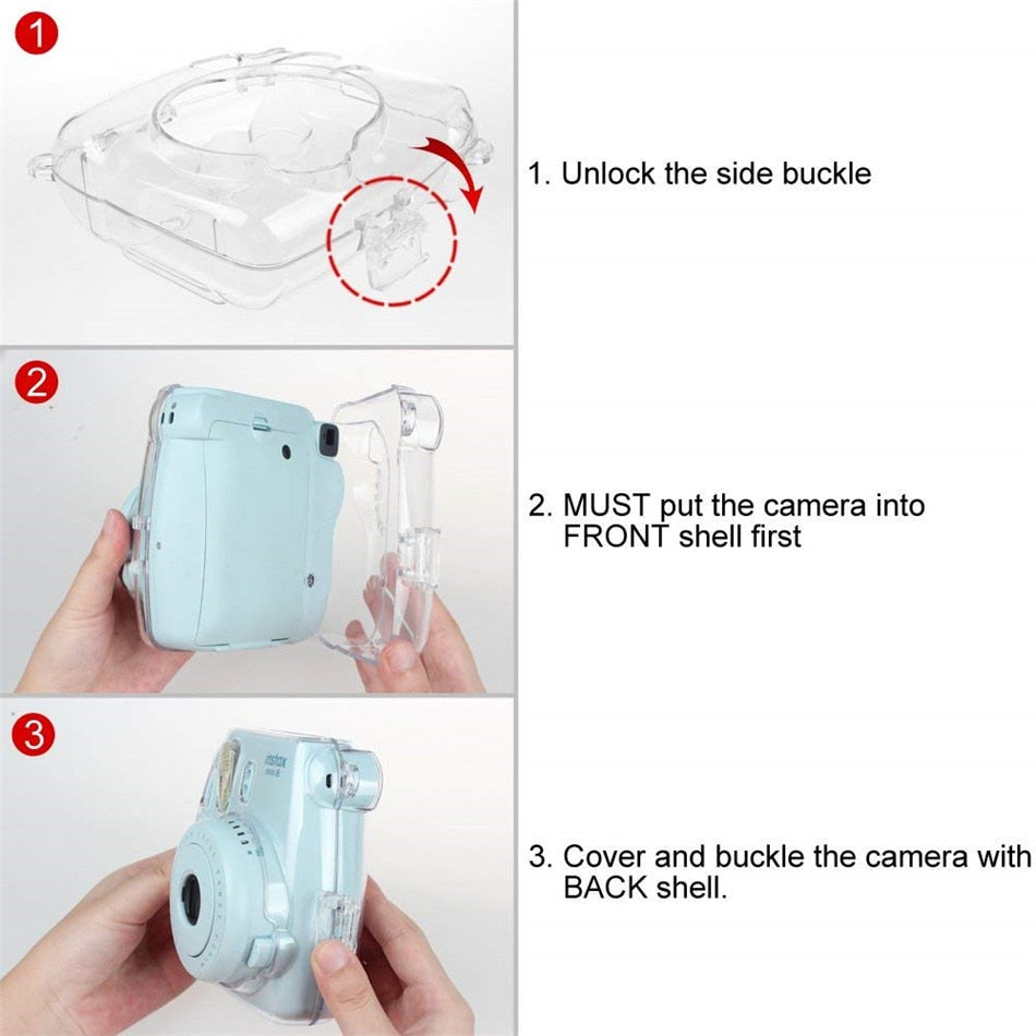 Transparent Plastic Cover Instant Camera Protect Bag with Strap for Fujifilm Instax Mini 9/ 8 /8+