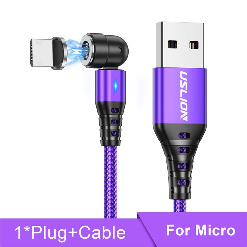 USLION 540 Rotate 5A Magnetic Cable Fast Charging Micro USB Type C Cable