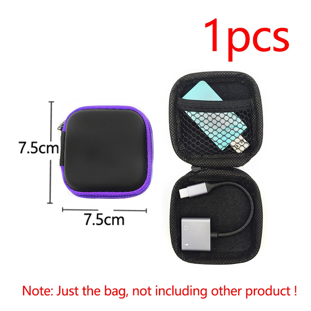 Earphone Data Storage Bag Oval Square Rectangle Cable Organizer Bags Mini Zipper Pouch Tech Gadgets