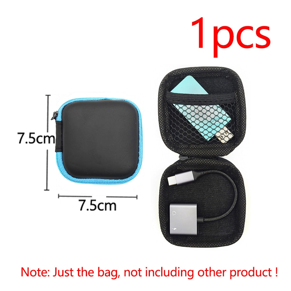 Earphone Data Storage Bag Oval Square Rectangle Cable Organizer Bags Mini Zipper Pouch Tech Gadgets