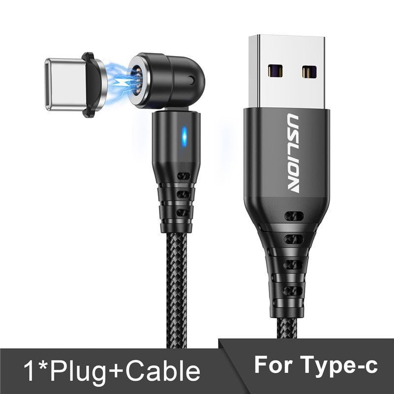 USLION 540 Rotate 5A Magnetic Cable Fast Charging Micro USB Type C Cable