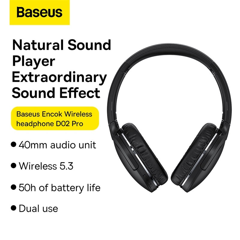 Baseus D02 Pro Wireless Headphones Sport Bluetooth 5.3 Earphone Handsfree Headset