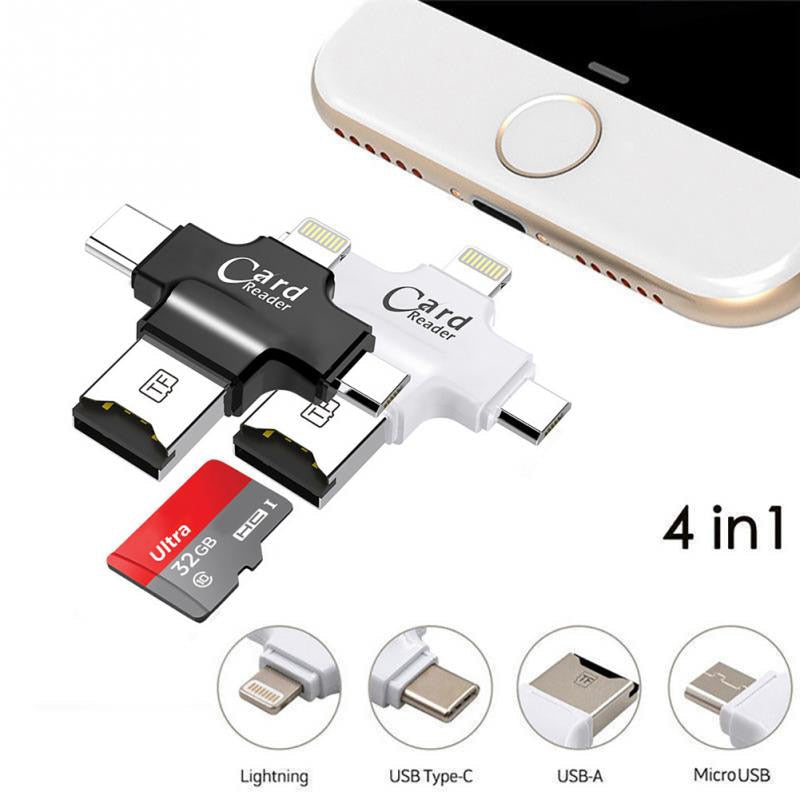 4 in 1 Card Reader Type C Micro USB Adapter Micro SD Card Reader Card for iPhone / iPad Smart OTG