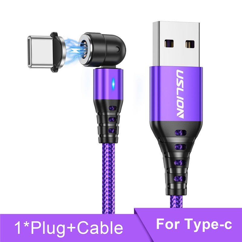 USLION 540 Rotate 5A Magnetic Cable Fast Charging Micro USB Type C Cable