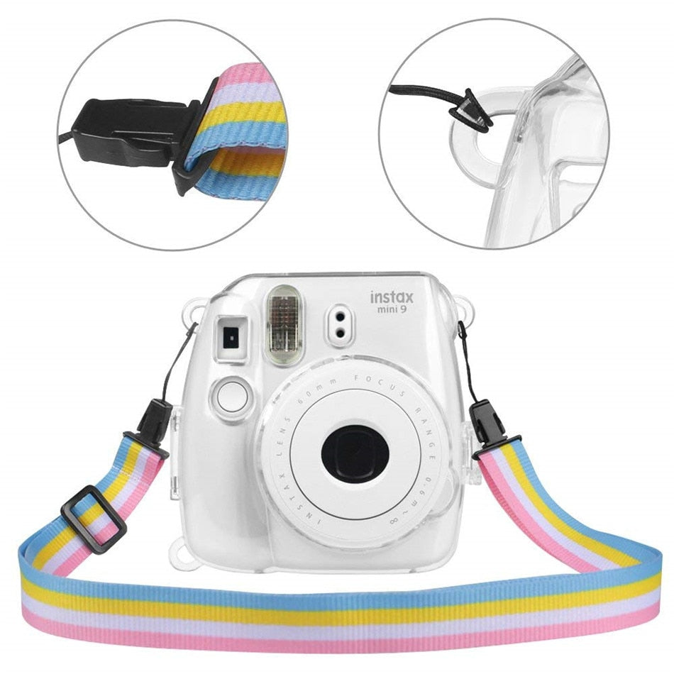 Transparent Plastic Cover Instant Camera Protect Bag with Strap for Fujifilm Instax Mini 9/ 8 /8+