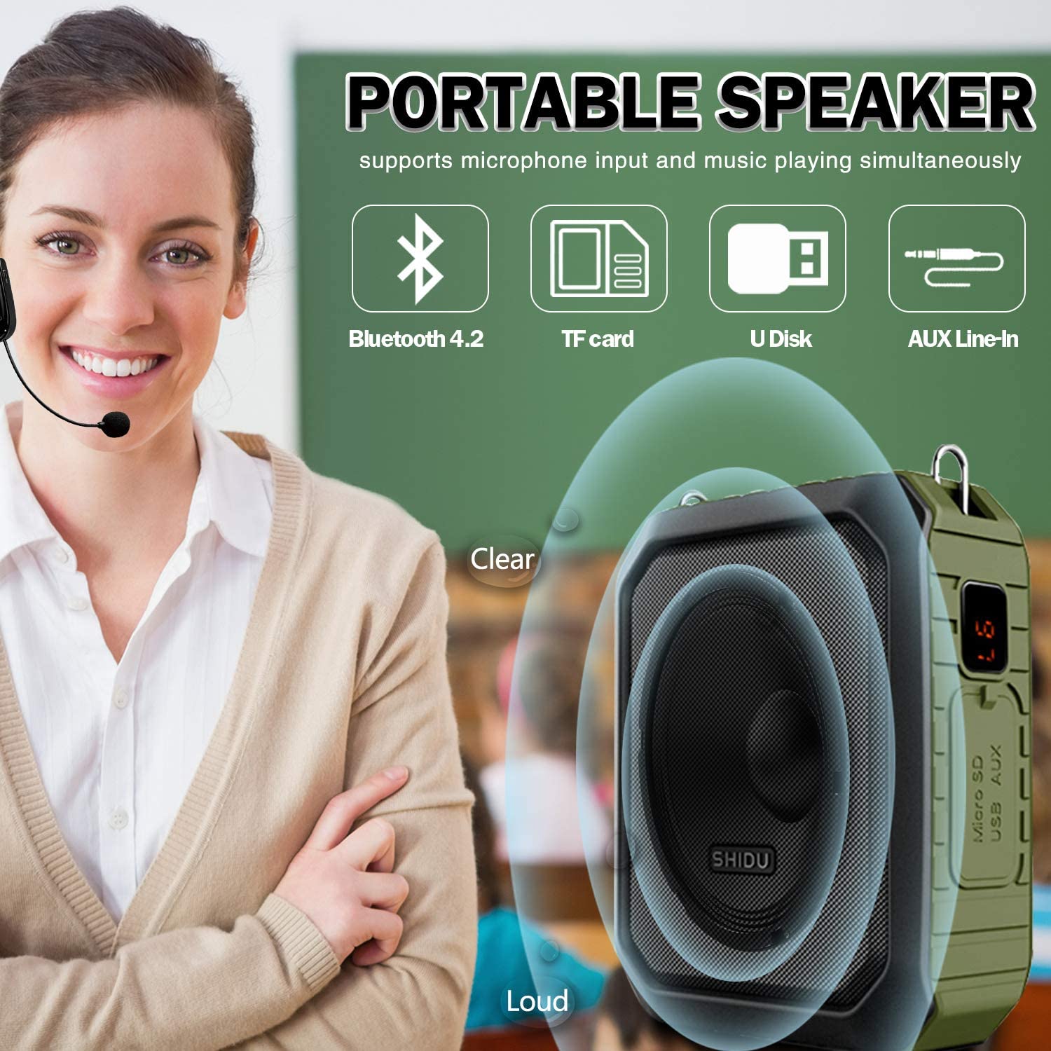 Portable Voice Amplifier with Wireless Microphone IPX5 Waterproof Bluetooth Speaker