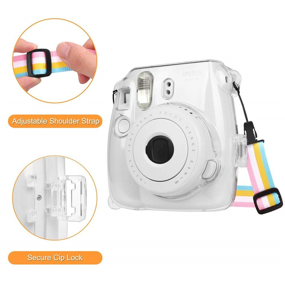 Transparent Plastic Cover Instant Camera Protect Bag with Strap for Fujifilm Instax Mini 9/ 8 /8+