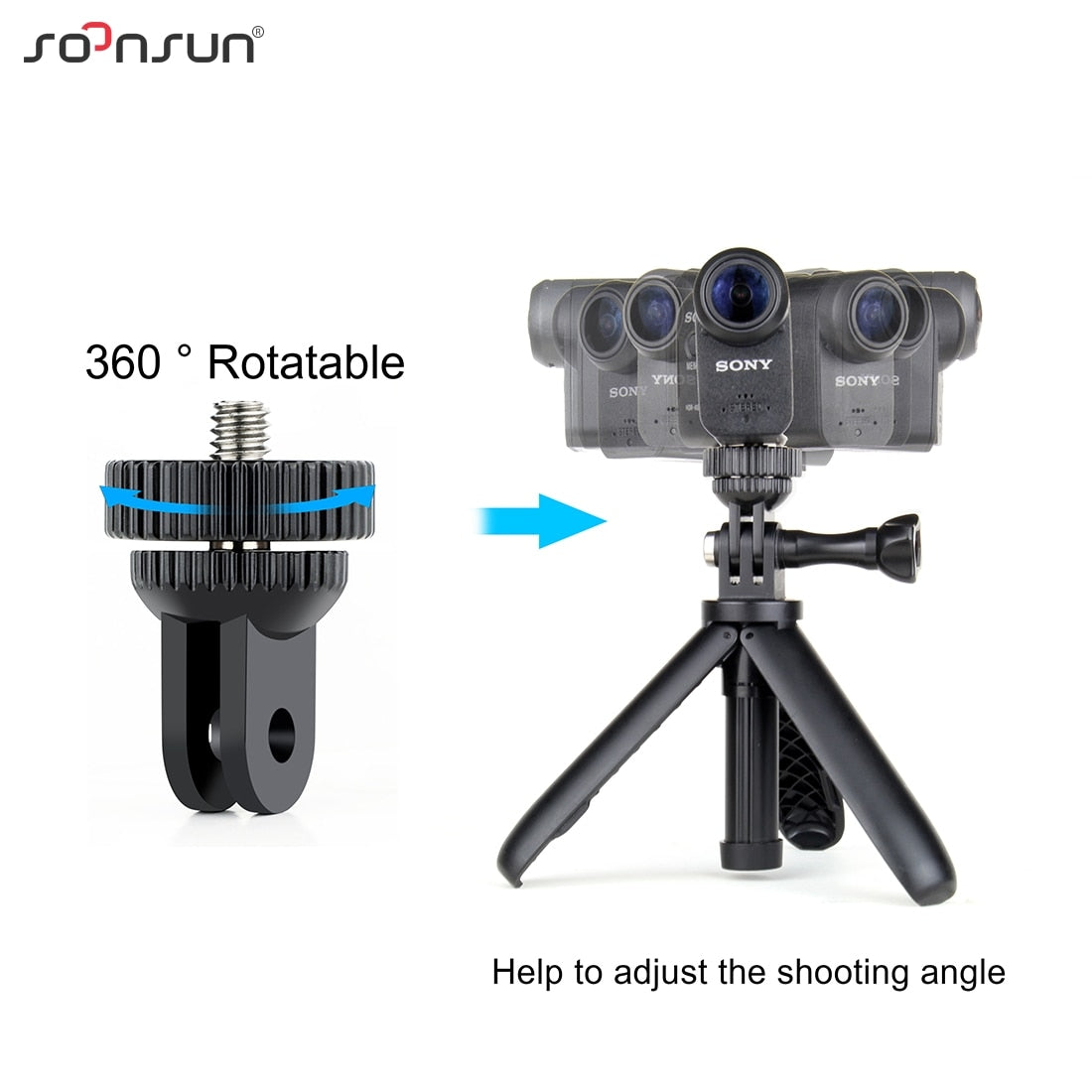 Mini Tripod Mount Adapter with 1/4'' Thread for GoPro Hero 8 7 6 5 4 Session