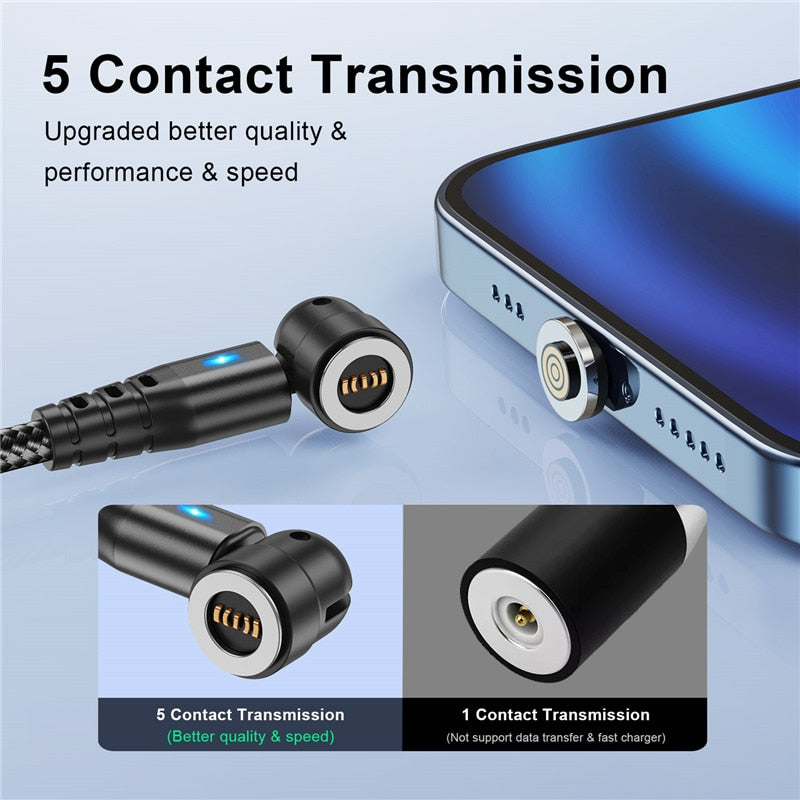 USLION 540 Rotate 5A Magnetic Cable Fast Charging Micro USB Type C Cable