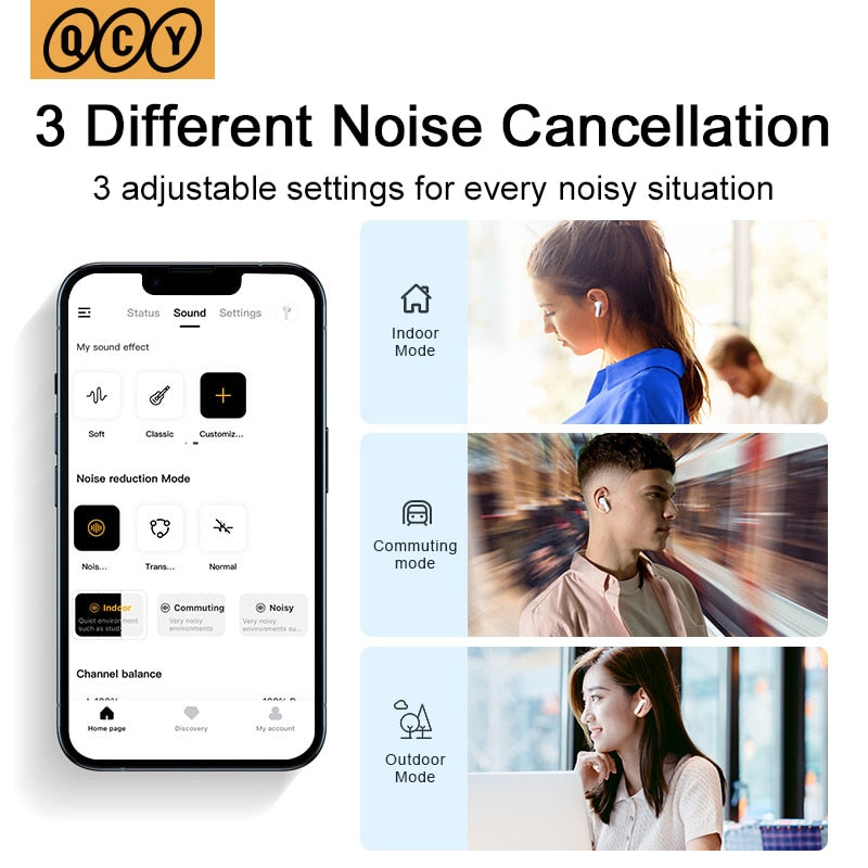 QCY HT05 ANC Wireless Earphone 40dB Noise Cancelling Bluetooth 5.2 Headphone 6 Mic ENC HD Call TWS