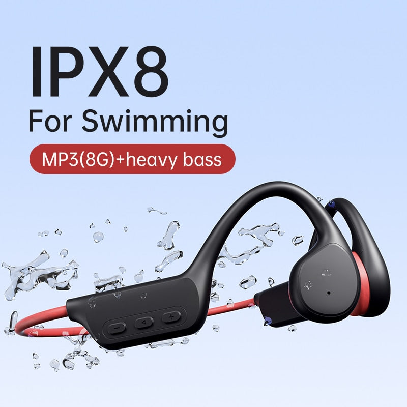 Bone Conduction Earphones Bluetooth Wireless IPX8 Waterproof MP3 Player Hifi Ear-hook Headphone