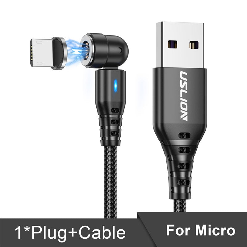 USLION 540 Rotate 5A Magnetic Cable Fast Charging Micro USB Type C Cable