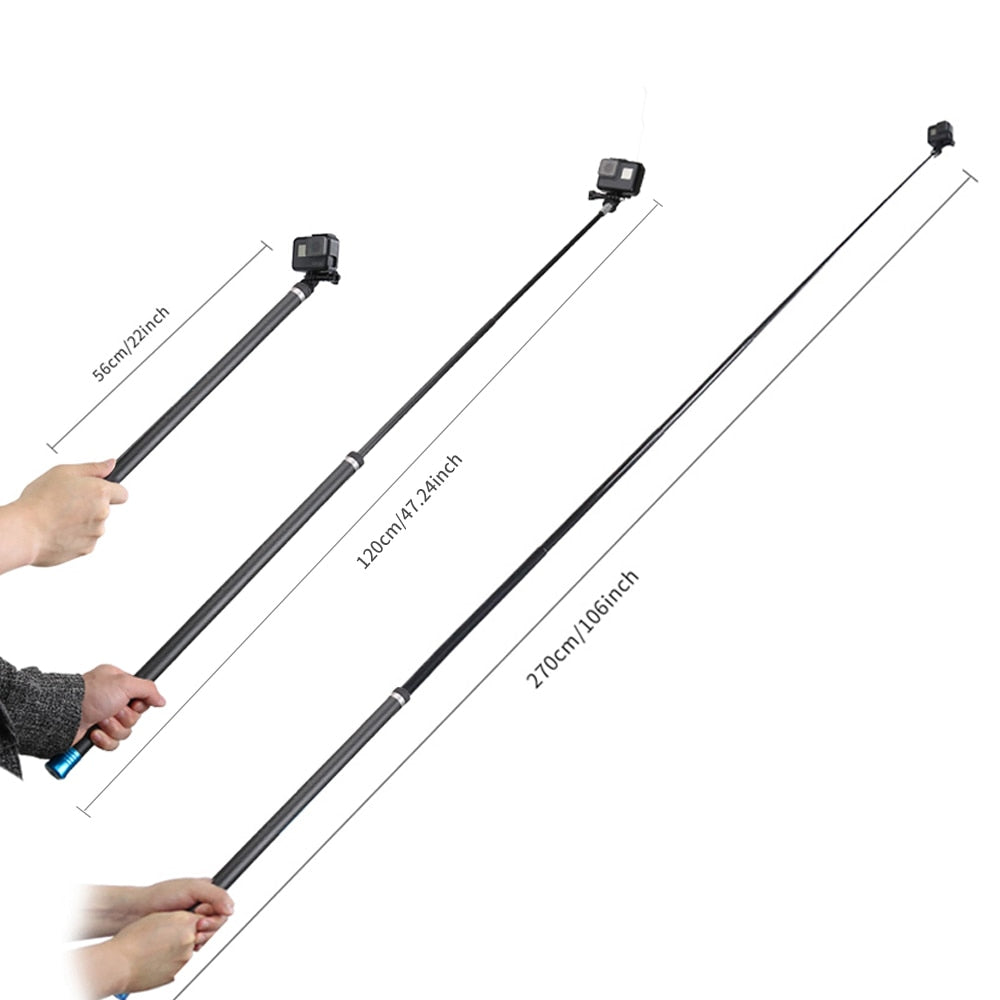 TELESIN 106" Long Carbon Fiber Handheld Selfie Stick Extendable Pole Monopod