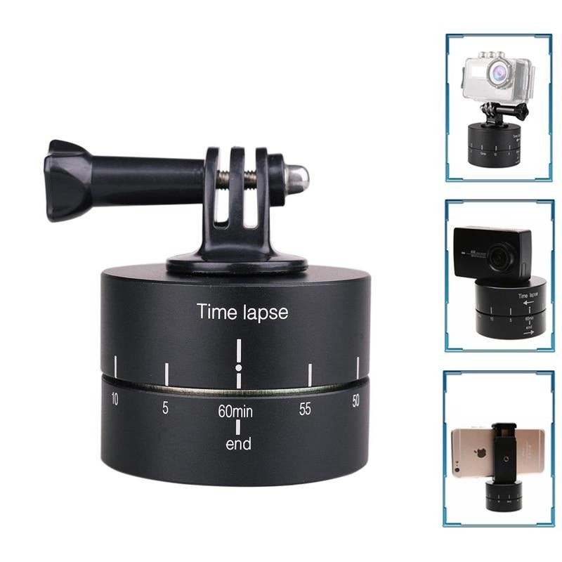 360° Aluminum Time-Lapse Stabilizer | 60-Min Rotating Mount for GoPro, DSLR & Smartphones