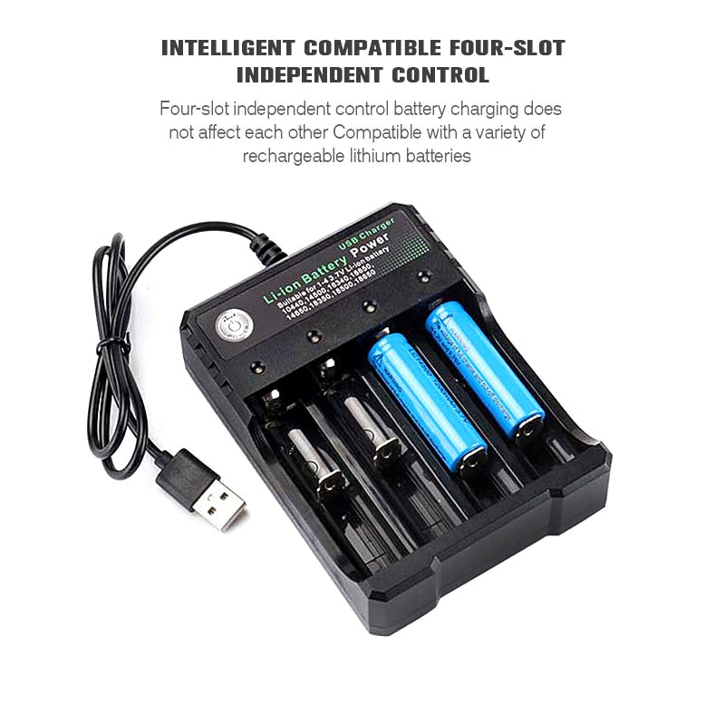 USB 18650 Battery Charger Black 4 Slots AC 110V 220V Dual for 18650 Charging 3.7V Lithium Batteries