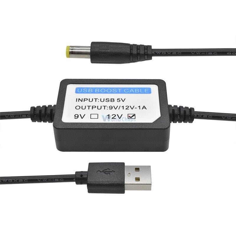 USB Charge Power Boost Cable DC 5V to 9V/12V 1A 2.1x5.5mm Step UP Converter Adapter USB Cable