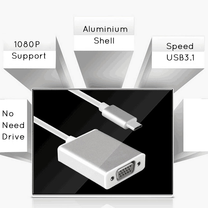 USBC to VGA Adapter USB 3.1 Type C Male to Female VGA Converter Cable 1080P FHD