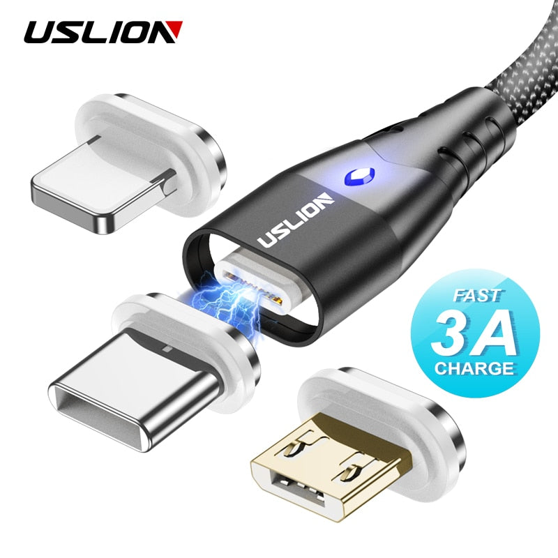 USLION Magnetic Fast Cable Micro USB Charging Phone Android Data Cable Wire Magnet Charger For