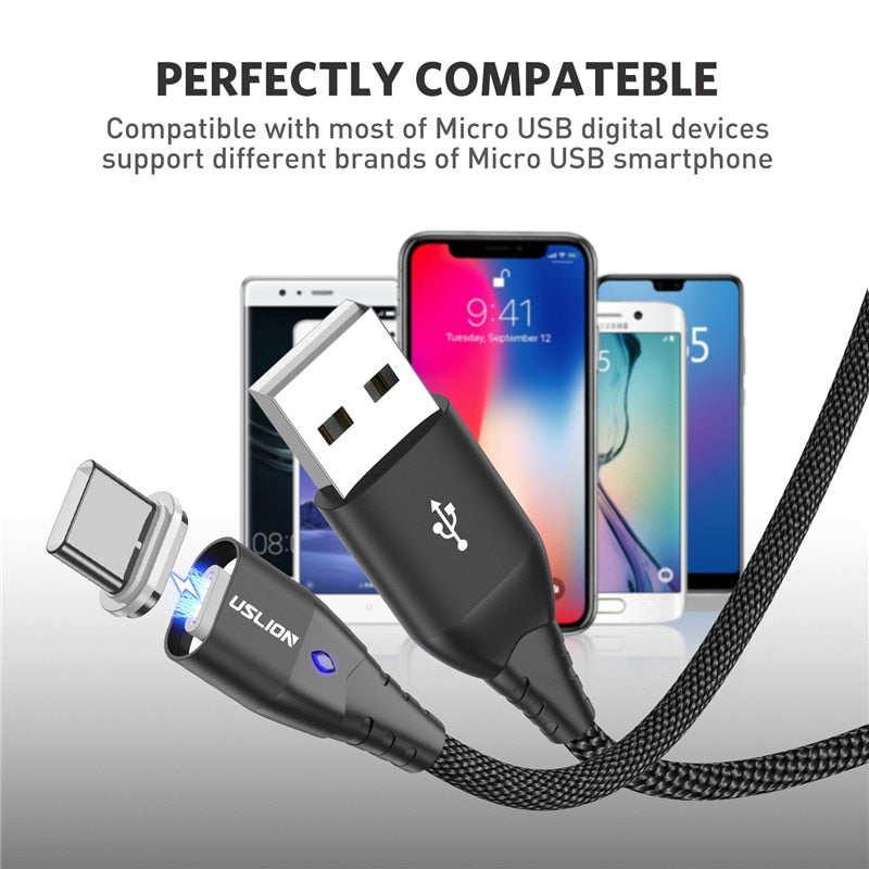 USLION Magnetic Fast Cable Micro USB Charging Phone Android Data Cable Wire Magnet Charger For