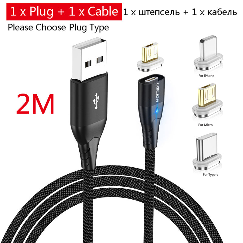 USLION Magnetic Fast Cable Micro USB Charging Phone Android Data Cable Wire Magnet Charger For