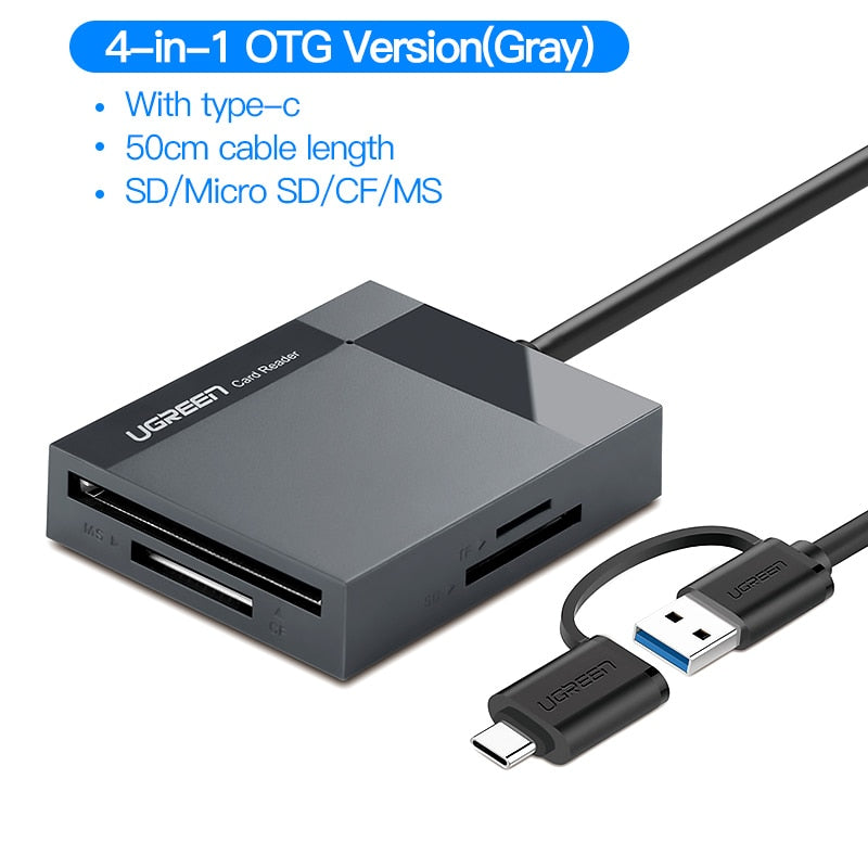 Ugreen USB 3.0 Card Reader SD Micro SD TF CF MS Compact Flash Card Adapter for Laptop OTG Type C