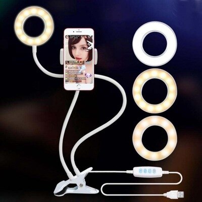 Universal Selfie Ring Light with Flexible Mobile Phone Holder Lazy Bracket Desk Lamp LED Light