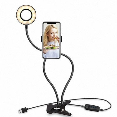 Universal Selfie Ring Light with Flexible Mobile Phone Holder Lazy Bracket Desk Lamp LED Light